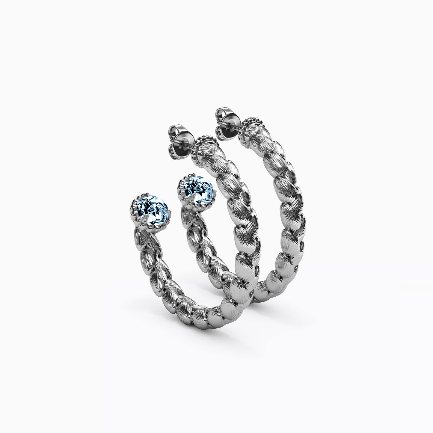 Swiss Blue Topaz Wheat Hoop Earrings in Sterling Silver