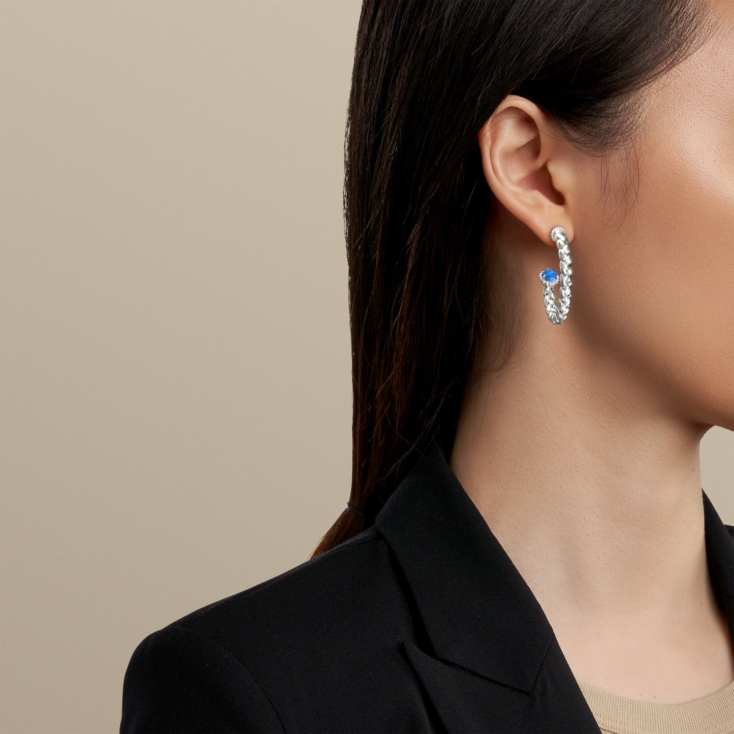Swiss Blue Topaz Wheat Hoop Earrings in Sterling Silver