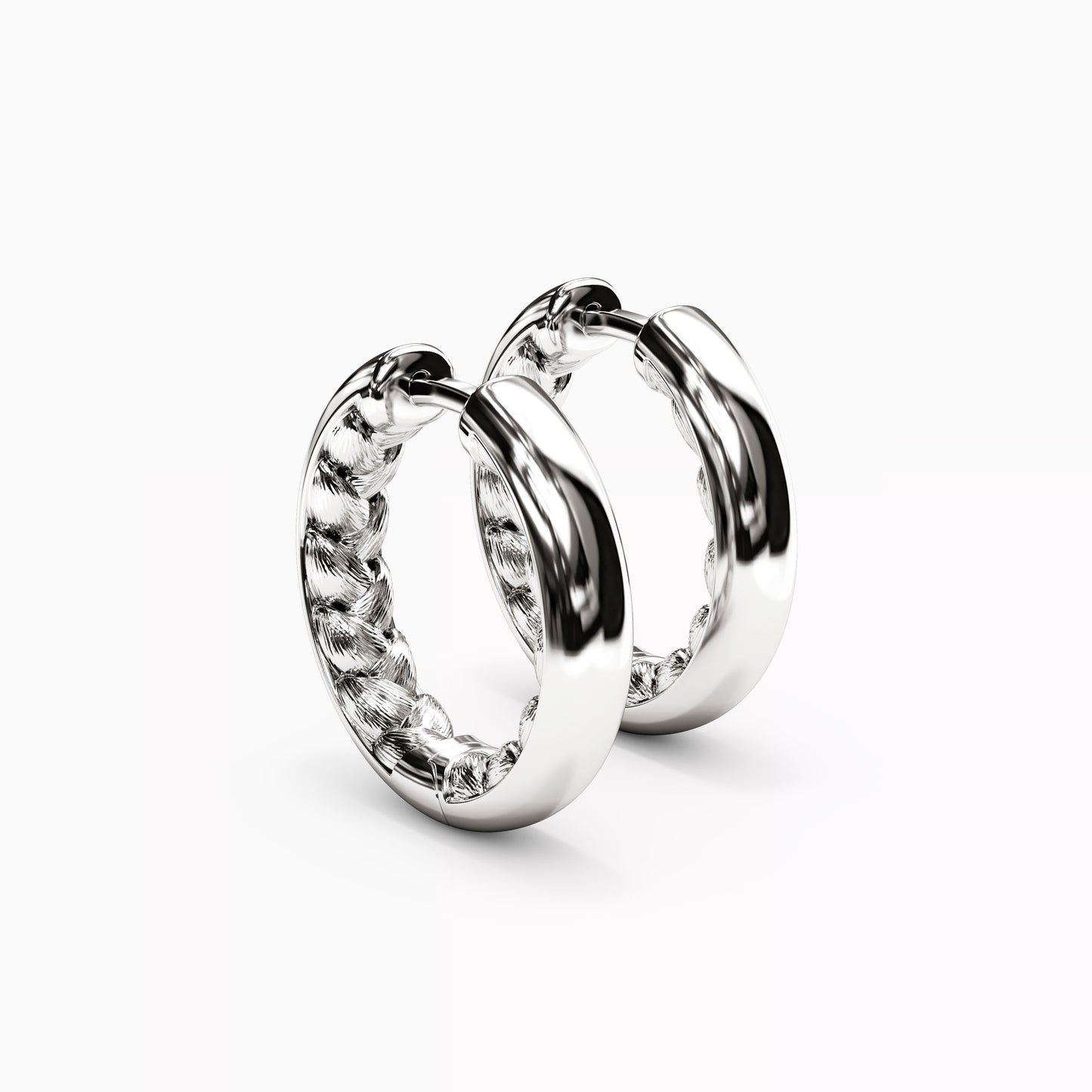 Wheat & Polished Hoop Earrings in Sterling Silver