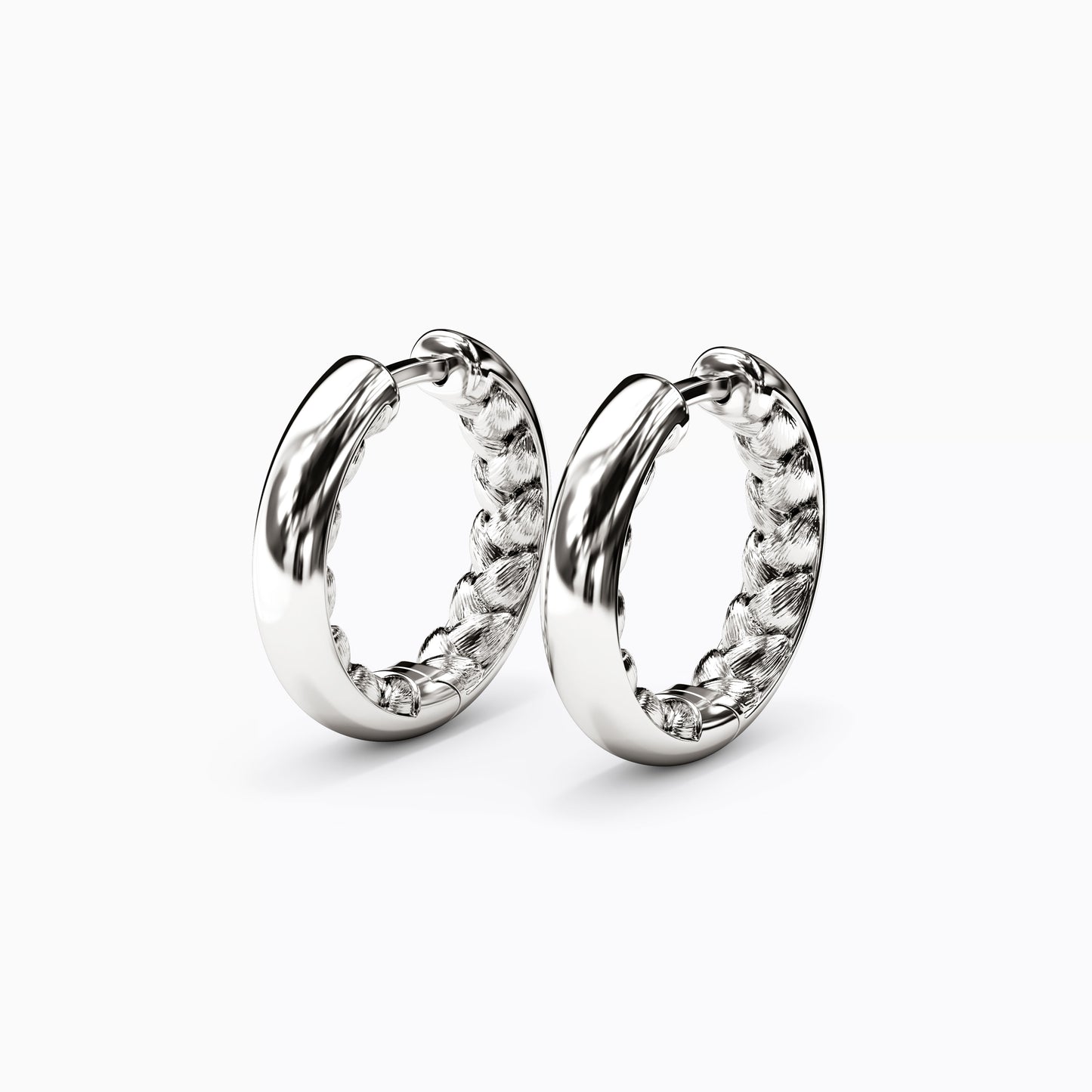 Wheat & Polished Hoop Earrings in Sterling Silver