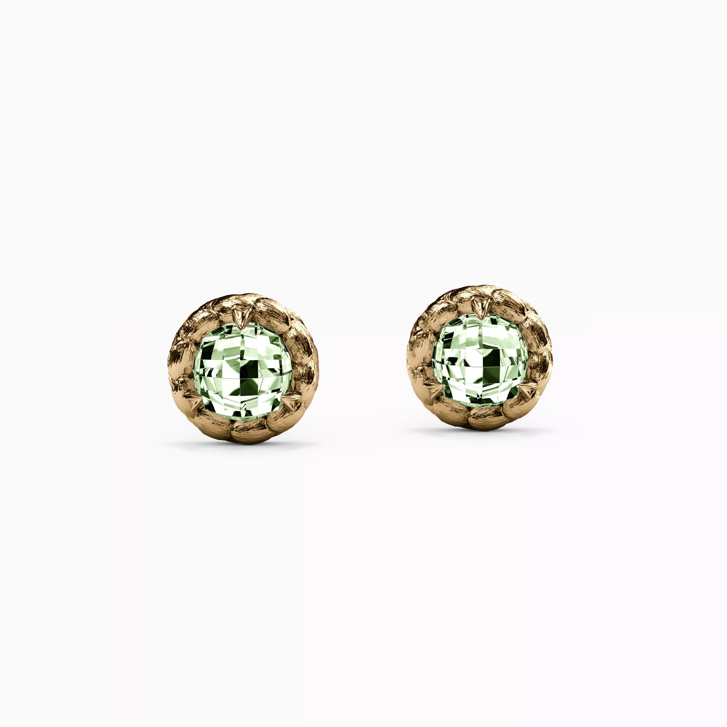 Prasiolite Solitaire Stud Earrings in 14K Gold