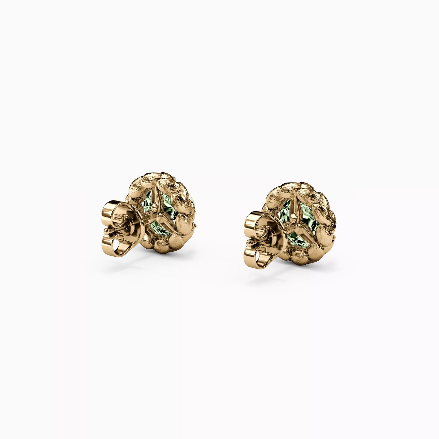 Prasiolite Solitaire Stud Earrings in 14K Gold