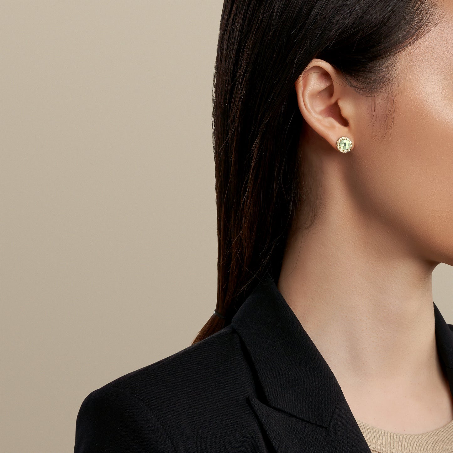 Prasiolite Solitaire Stud Earrings in 14K Gold