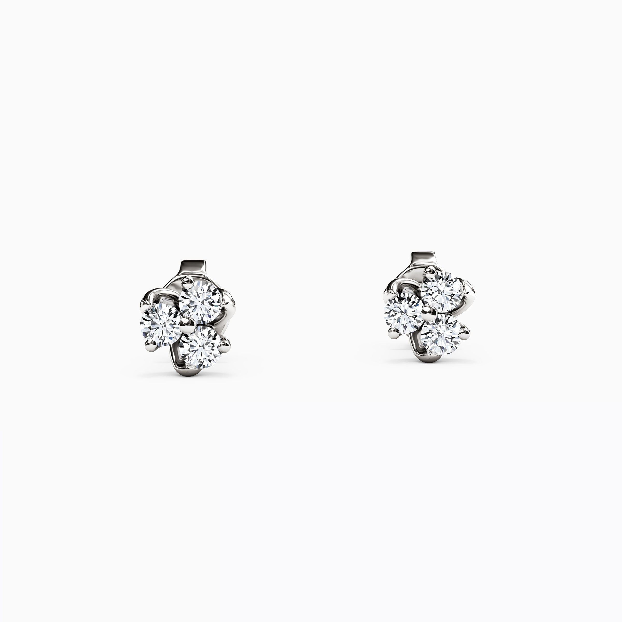 Boucles d'oreilles puces en or 14 carats serties de diamants et de mini lotus