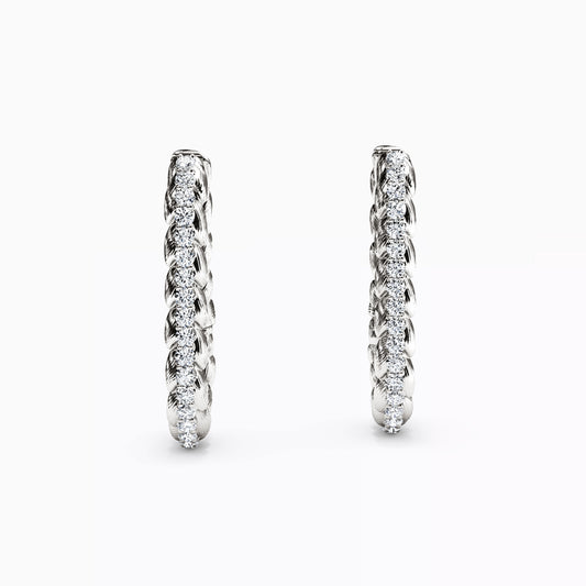 Diamond Pavé & Wheat Hoop Earrings in 14K Gold