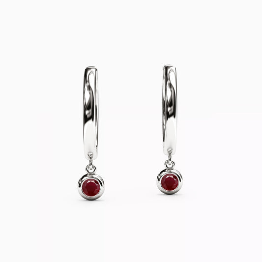 Ruby Bezel Hoop Earrings in 14K Gold