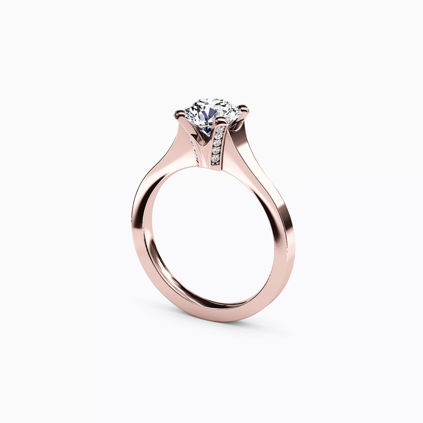 Solitaire Diamond with Pavé Tapered Engagement Ring in 14K Gold