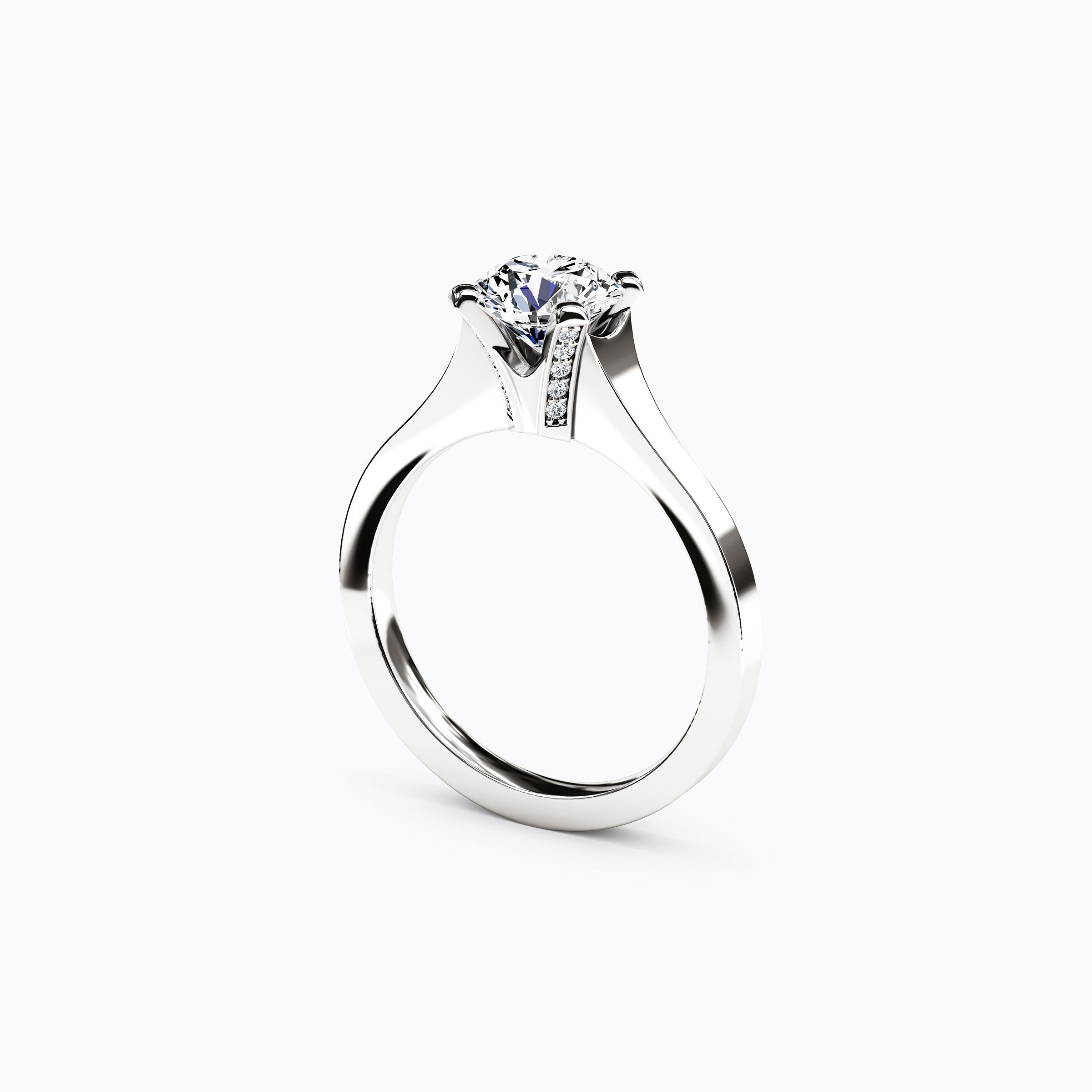 Solitaire Diamond with Pavé Tapered Engagement Ring in Platinum