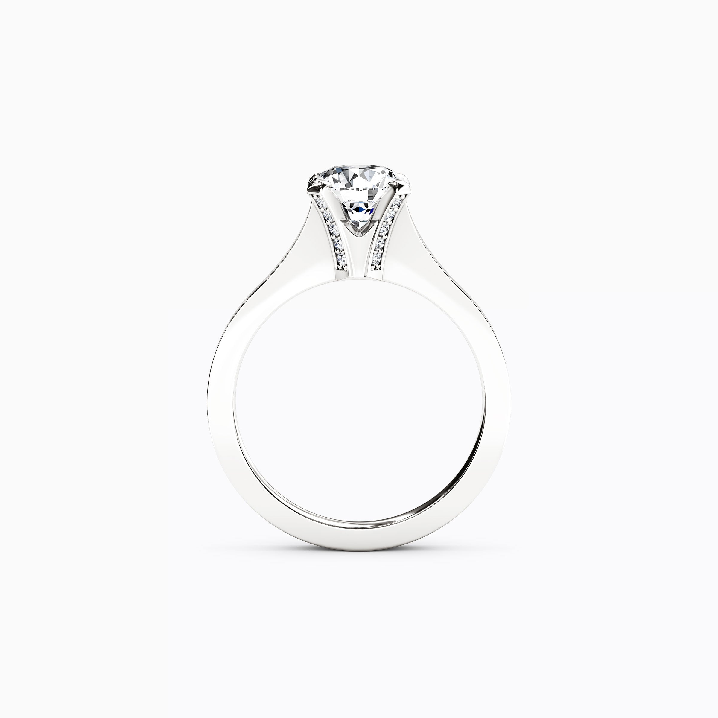 Solitaire Diamond with Pavé Tapered Engagement Ring in Platinum