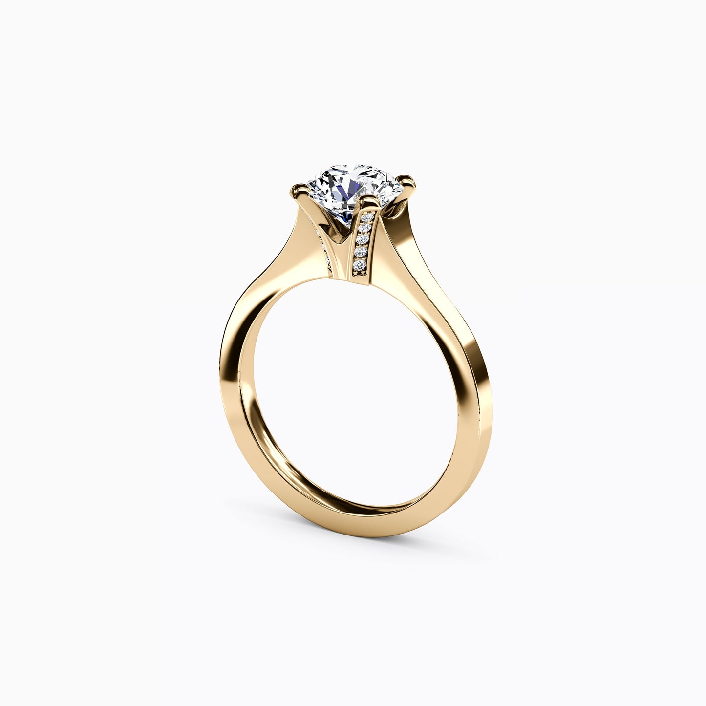 Solitaire Diamond with Pavé Tapered Engagement Ring in 18K Gold