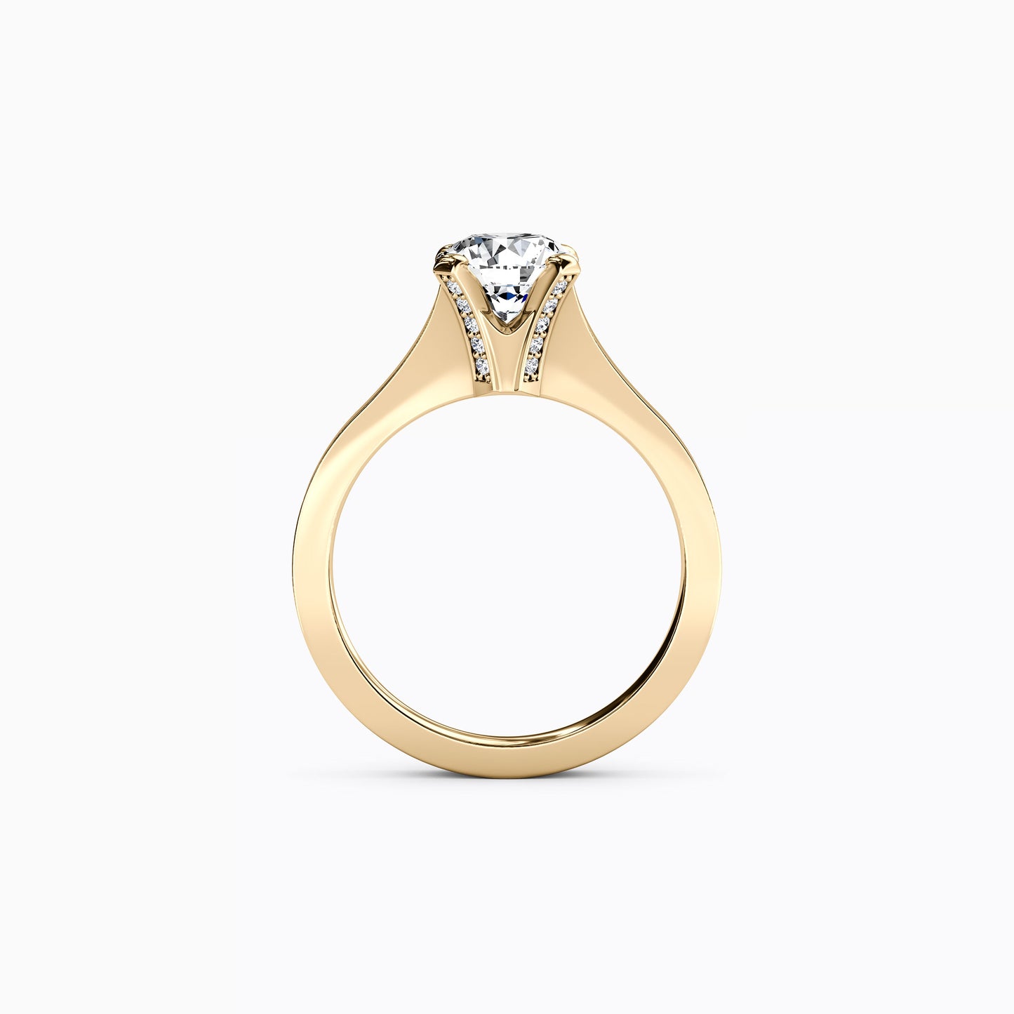 Solitaire Diamond with Pavé Tapered Engagement Ring in 14K Gold