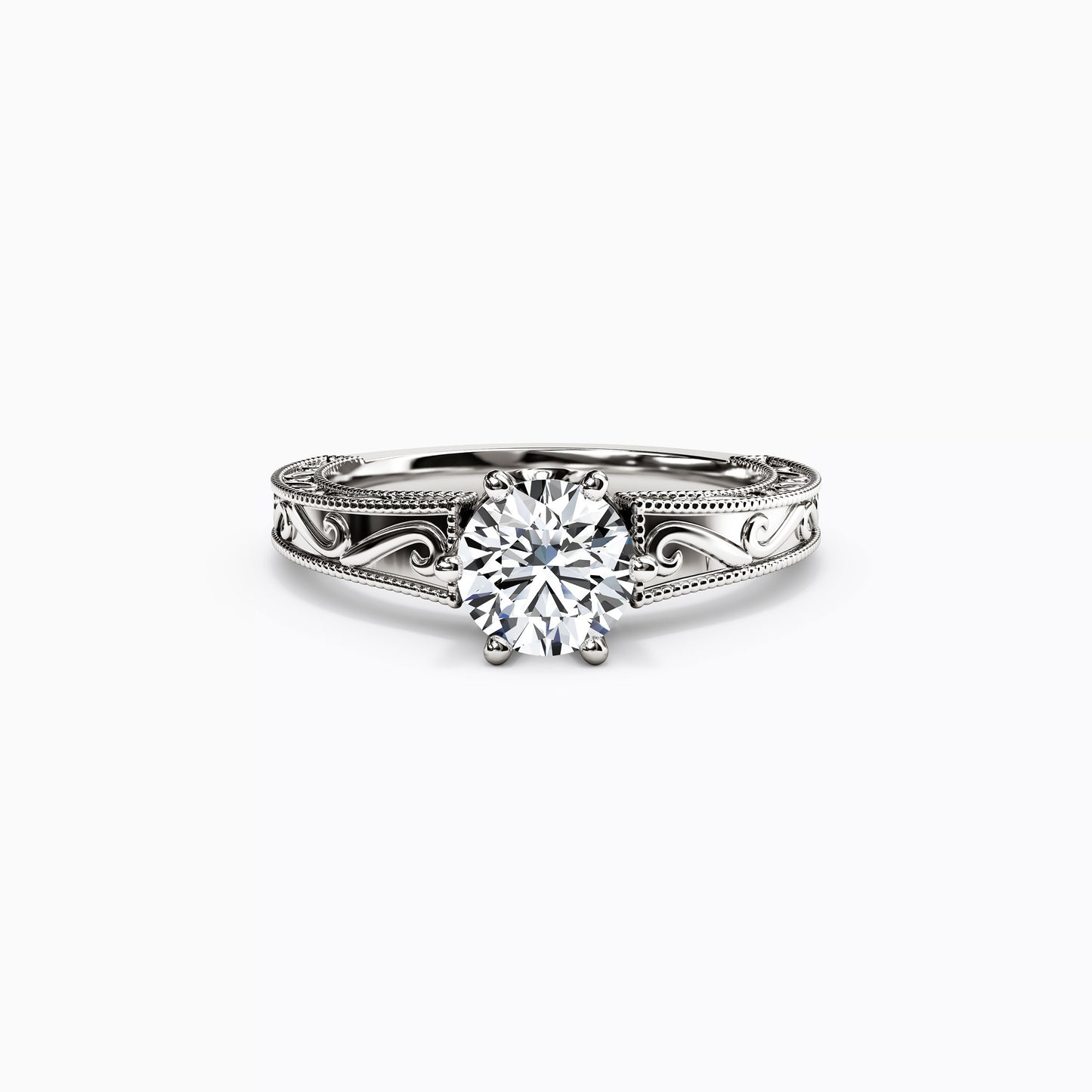 Jubilee Paisley Engraved Engagement Ring in 18K Gold
