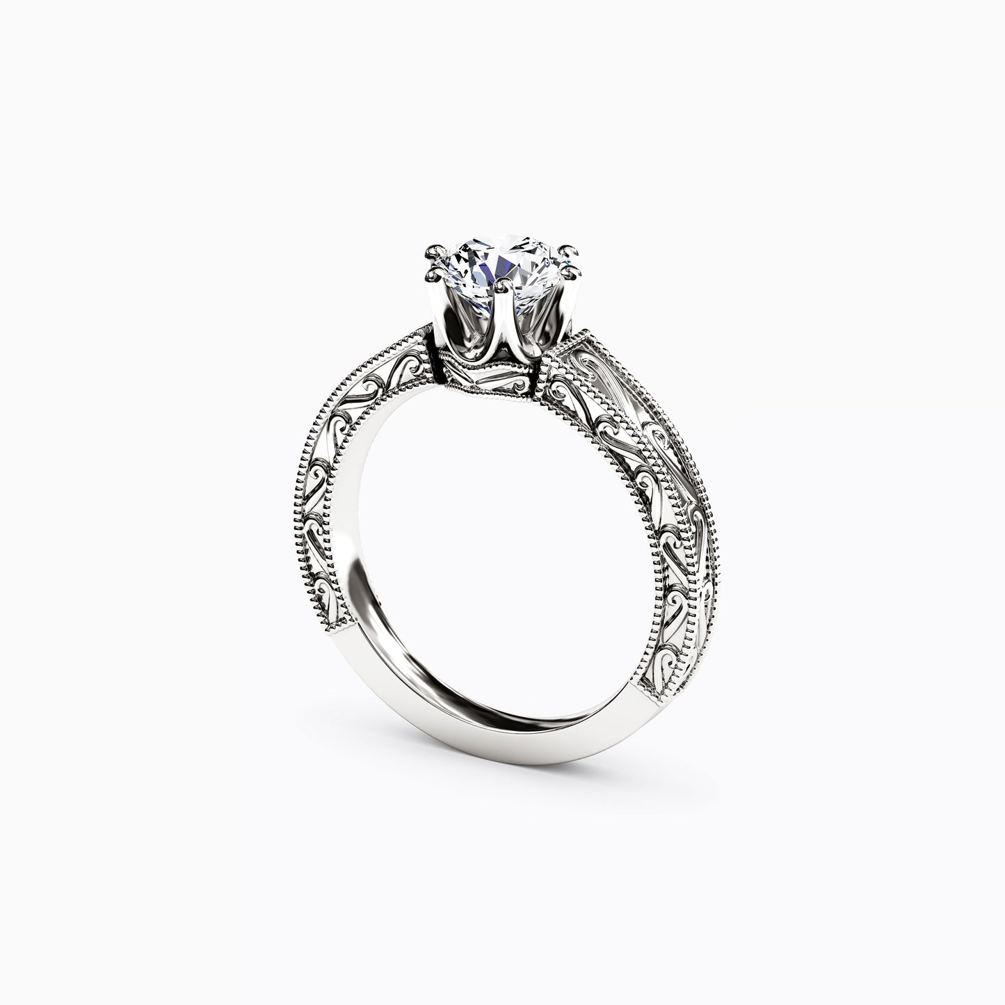 Jubilee Paisley Engraved Engagement Ring in 18K Gold