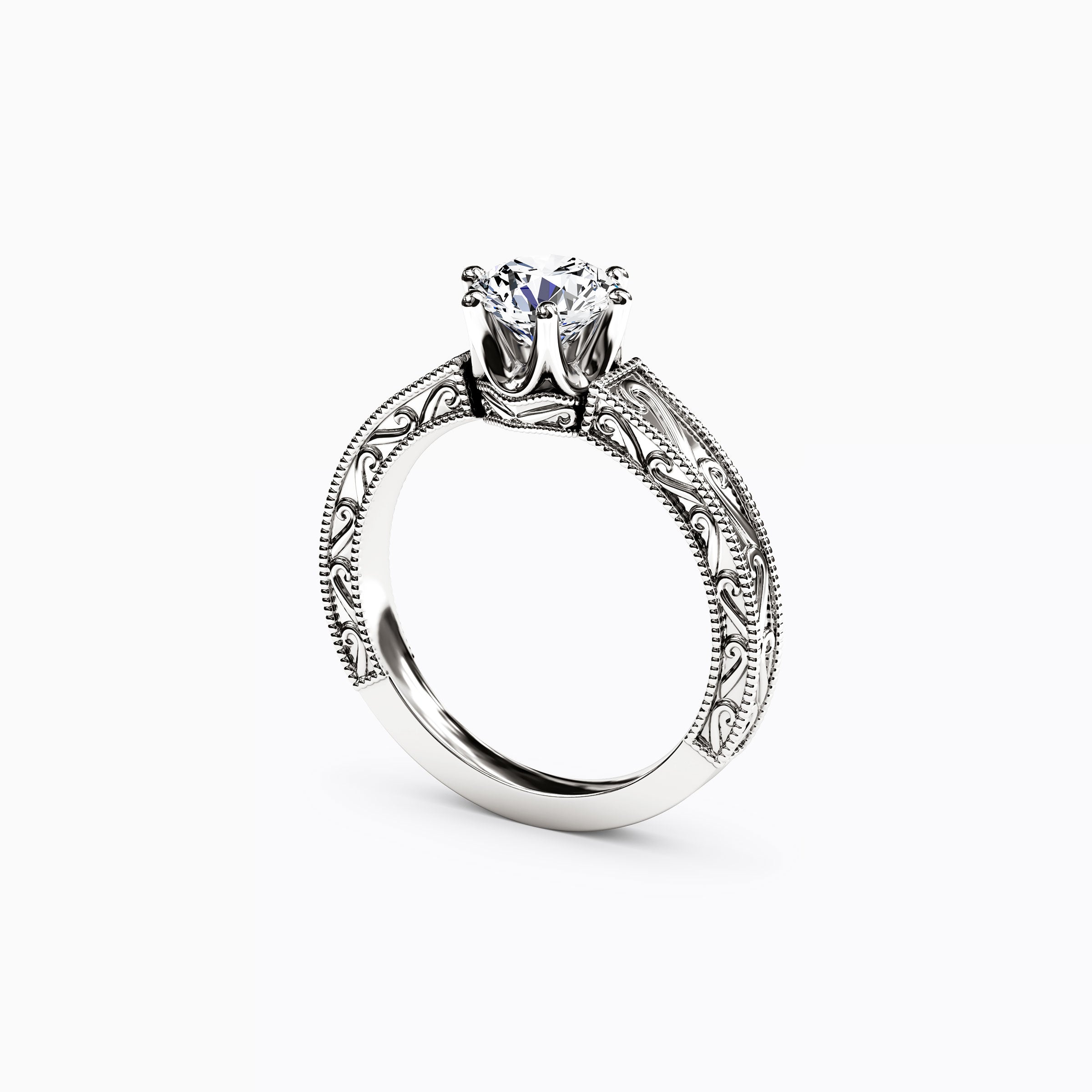 Jubilee Paisley Engraved Engagement Ring in Platinum
