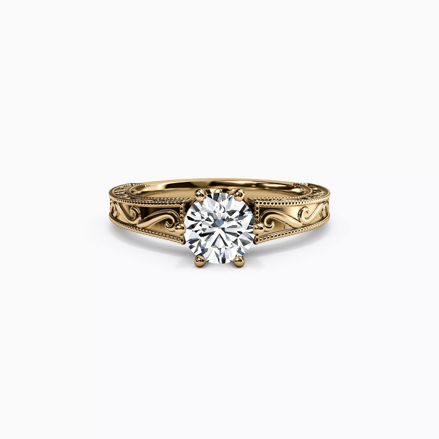 Jubilee Paisley Engraved Engagement Ring in 18K Gold