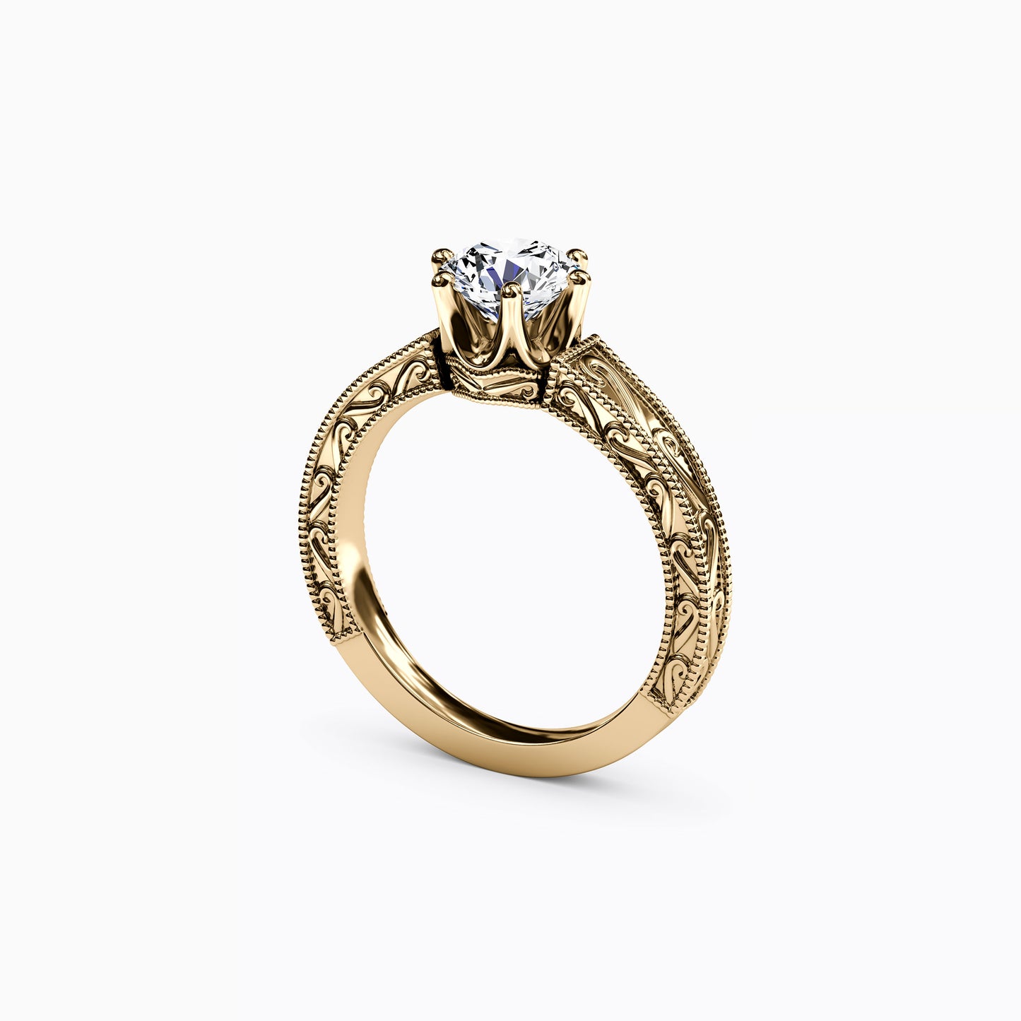 Jubilee Paisley Engraved Engagement Ring in 18K Gold