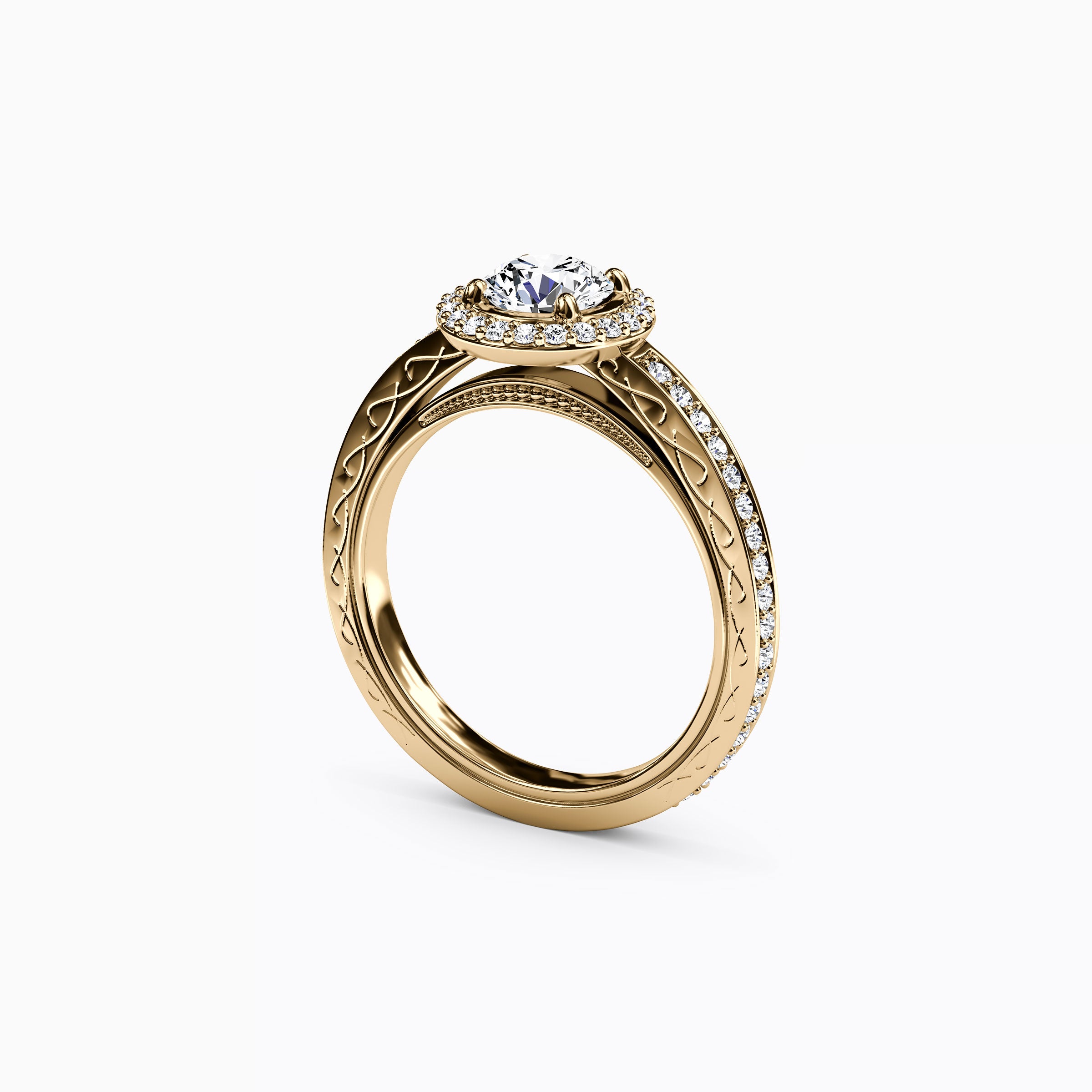 Halo Pavé Engagement Ring in 18K Gold