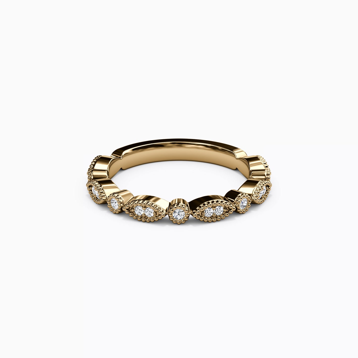Diamond Beaded Wedding Band in 14K Gold
