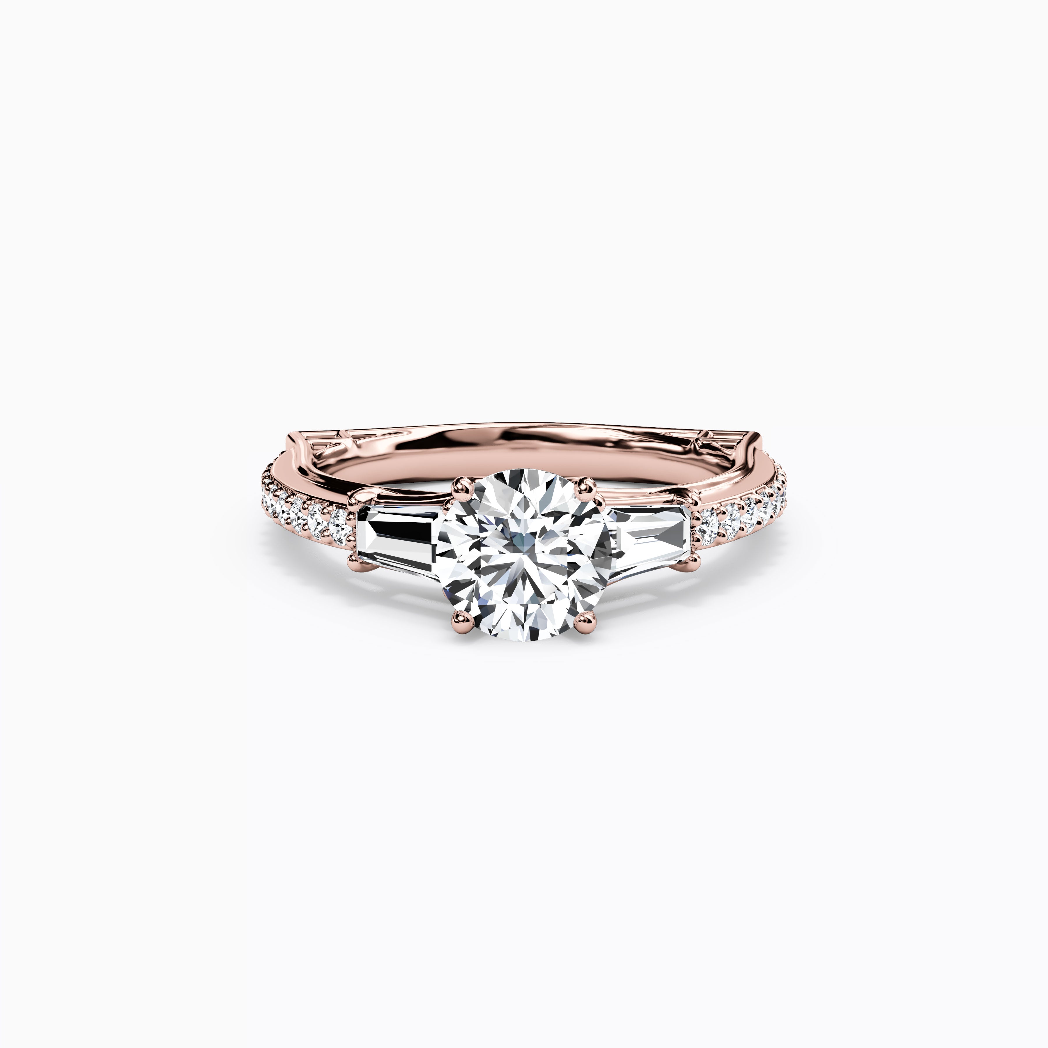 Three Stone Baguette Engagement Ring in 18K Gold