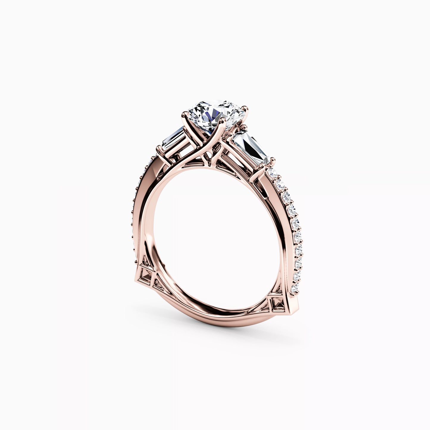 Three Stone Baguette Engagement Ring in 18K Gold