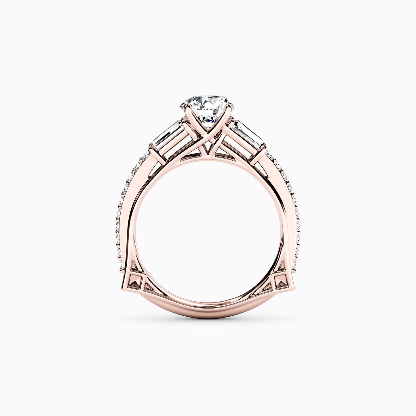 Three Stone Baguette Engagement Ring in 18K Gold