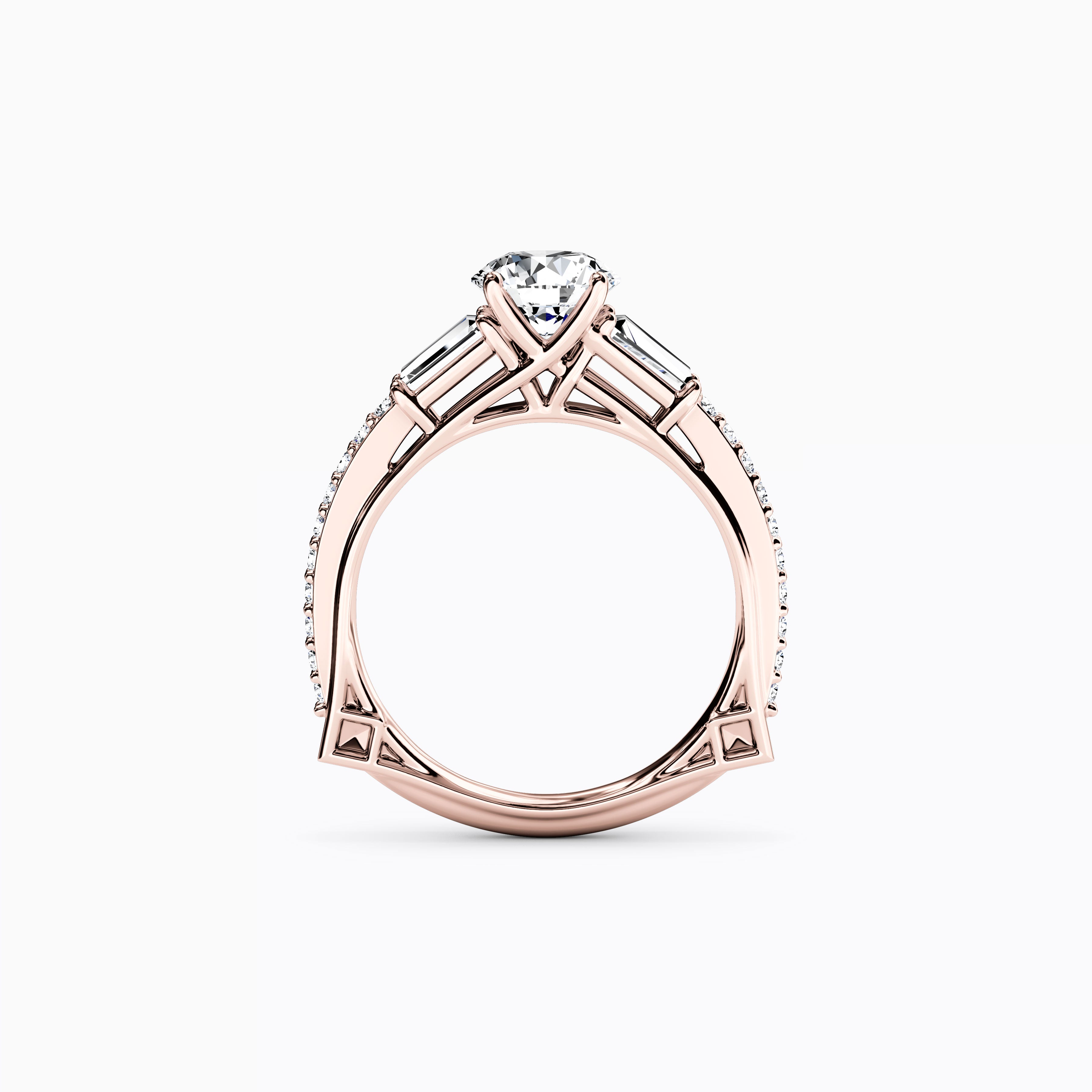 Three Stone Baguette Engagement Ring in 18K Gold