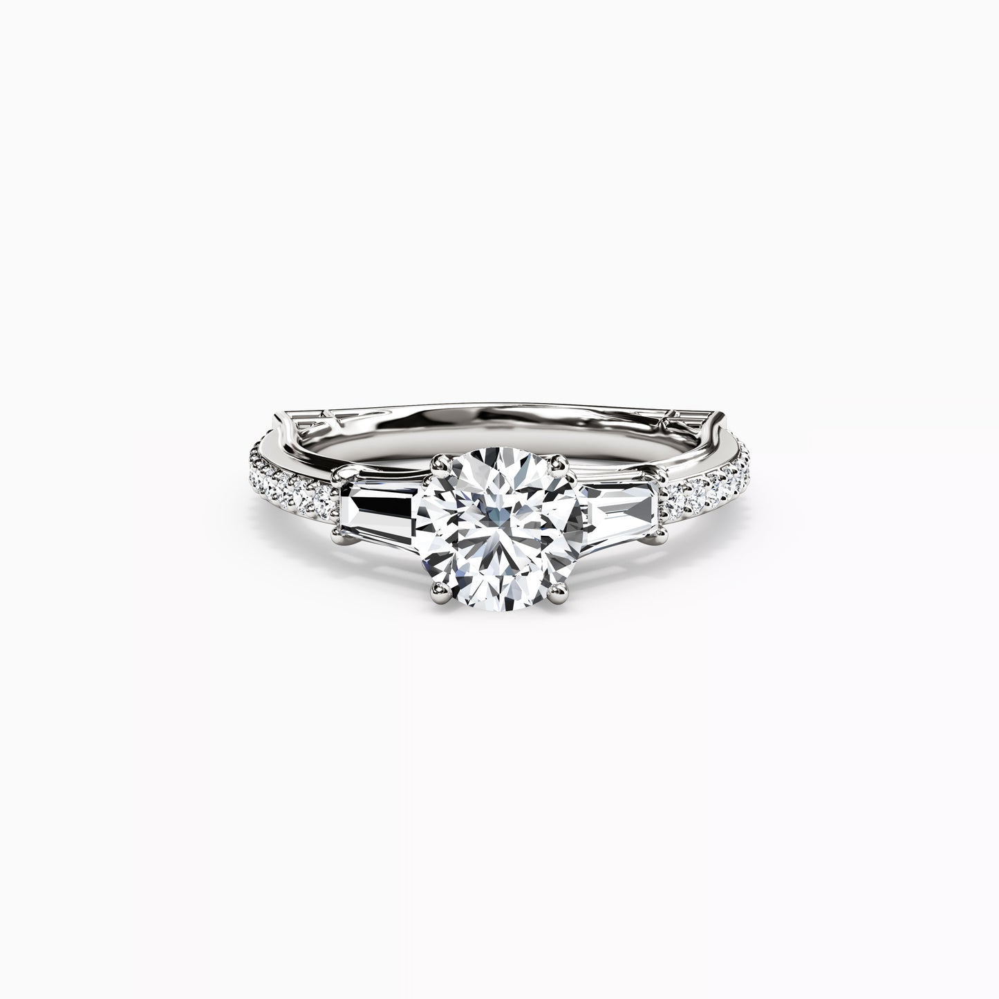 Three Stone Baguette Engagement Ring in 18K Gold