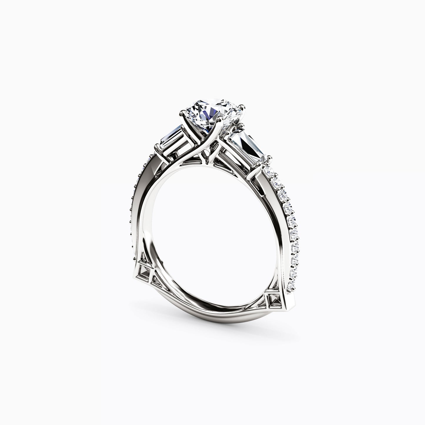 Three Stone Baguette Engagement Ring in 18K Gold