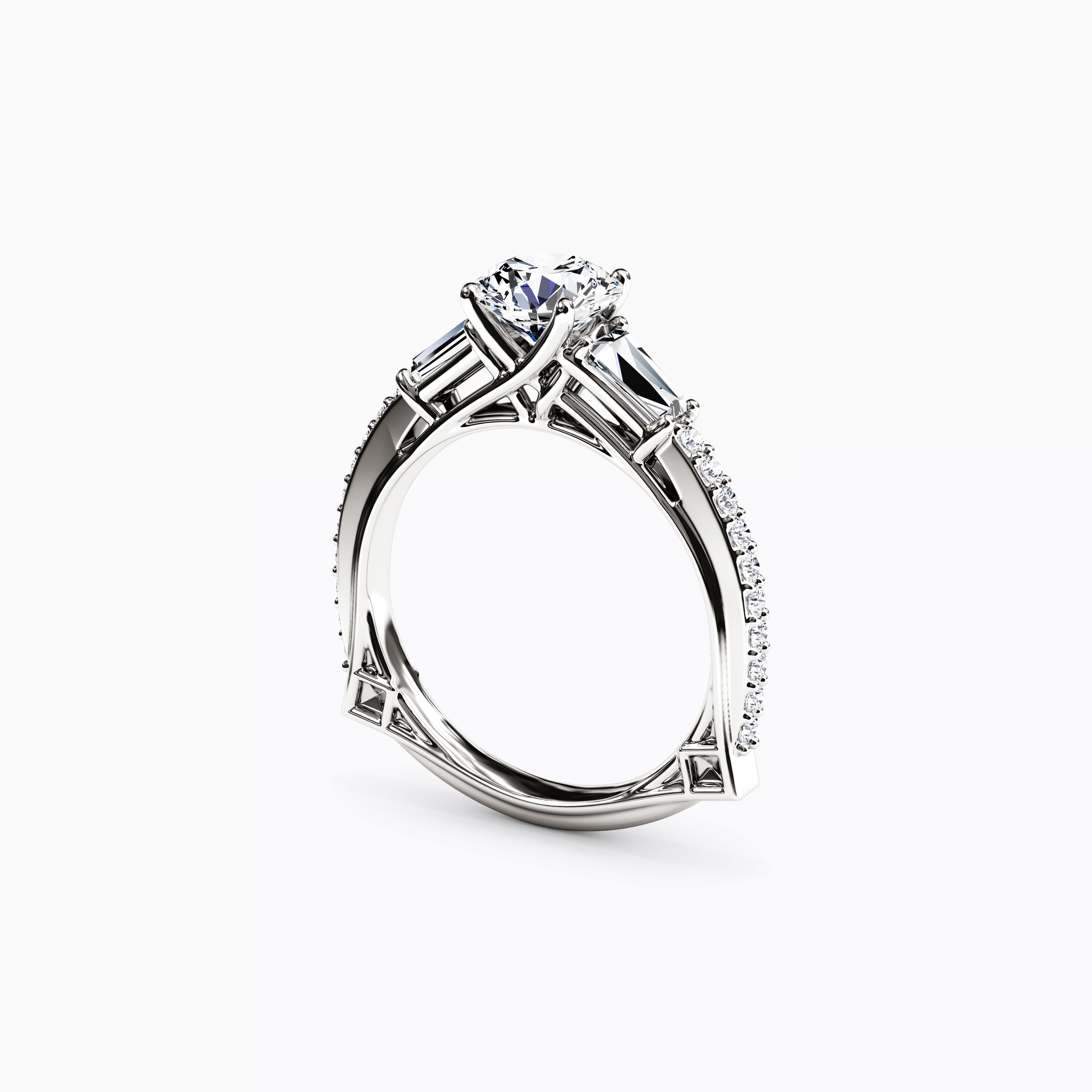 Three Stone Baguette Engagement Ring in Platinum