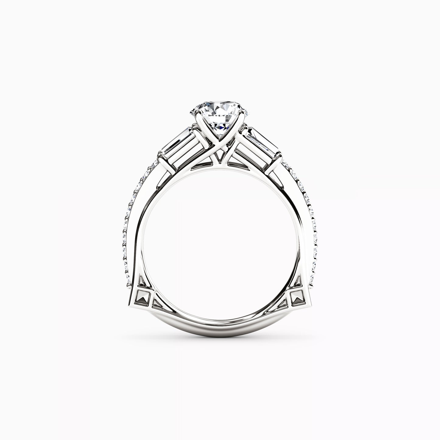 Three Stone Baguette Engagement Ring in 18K Gold
