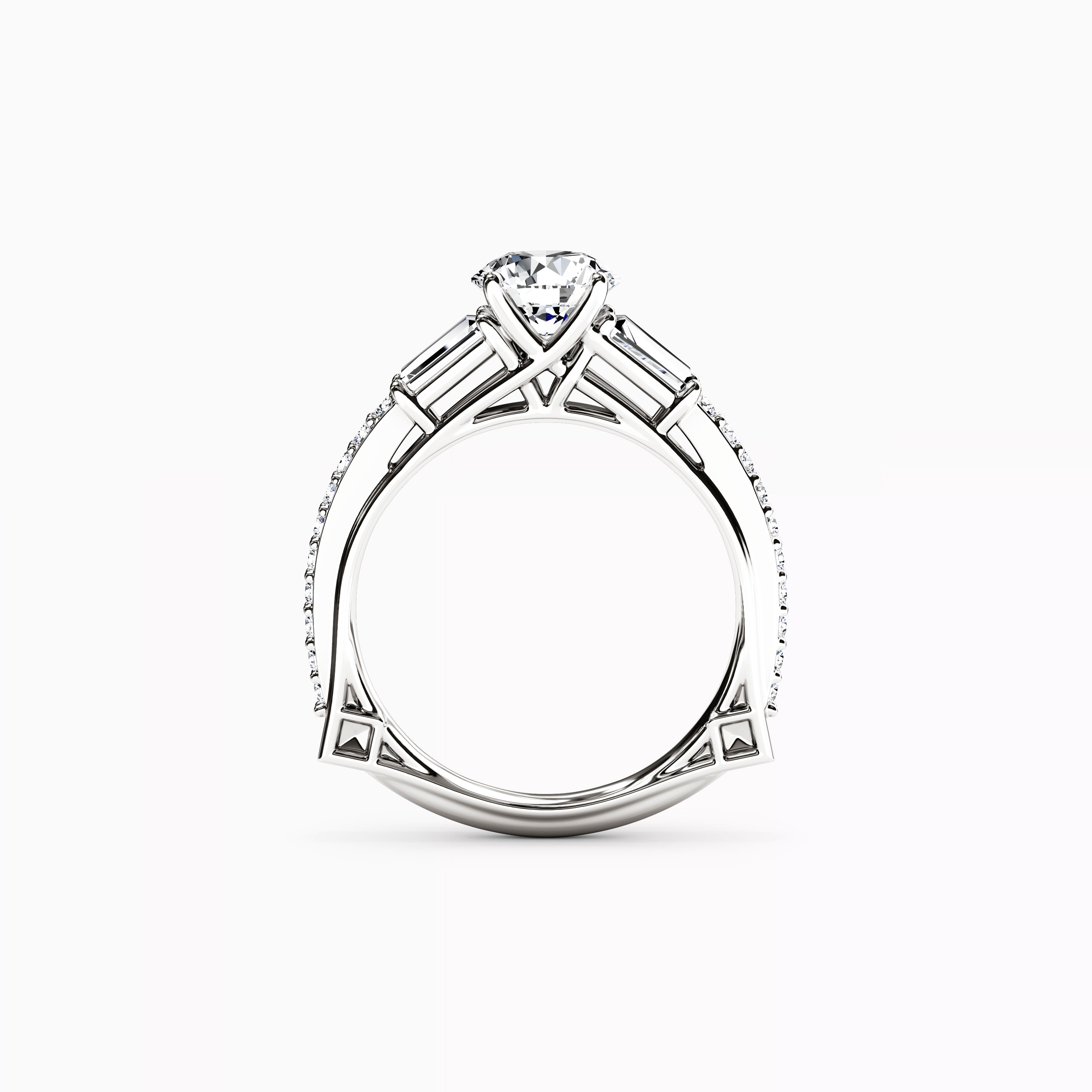 Three Stone Baguette Engagement Ring in 18K Gold