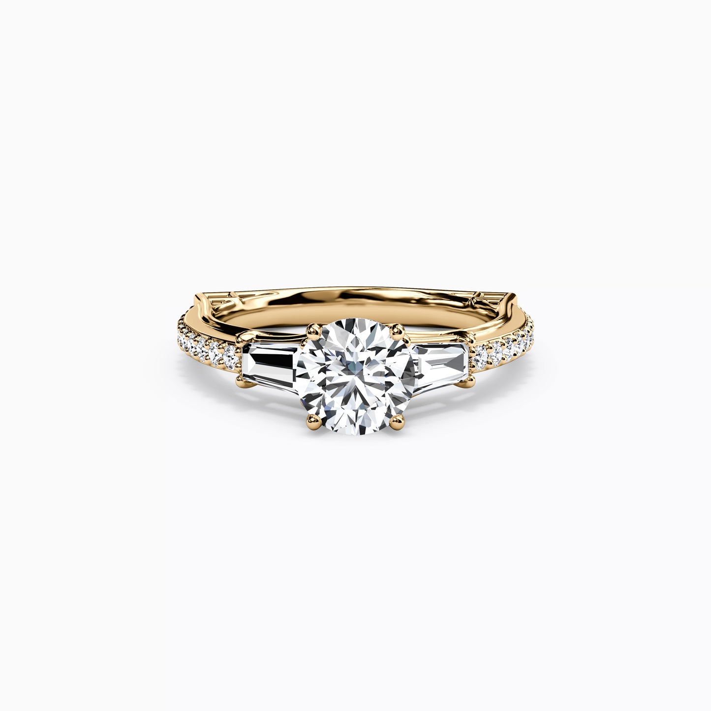 Three Stone Baguette Engagement Ring in 18K Gold