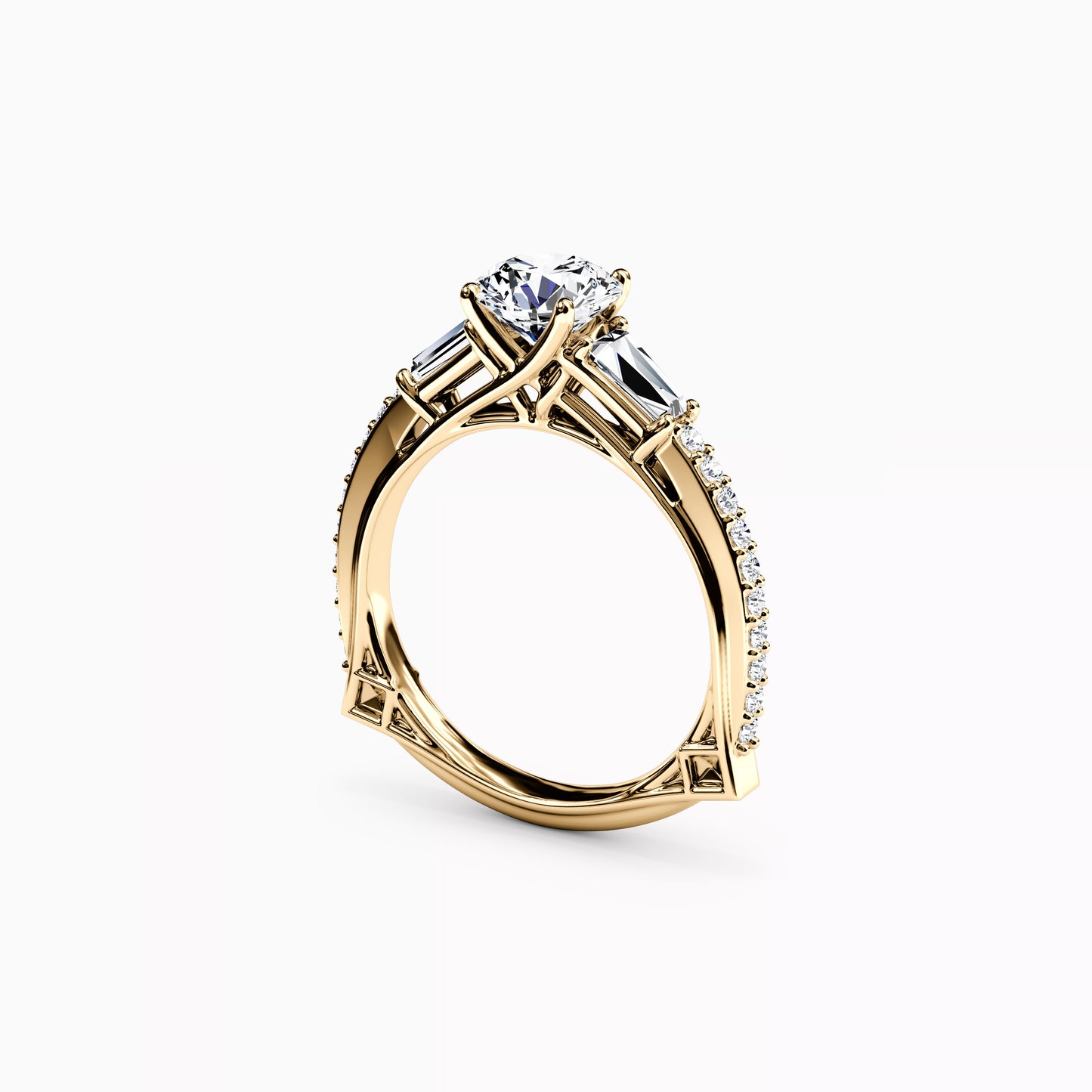 Three Stone Baguette Engagement Ring in 18K Gold