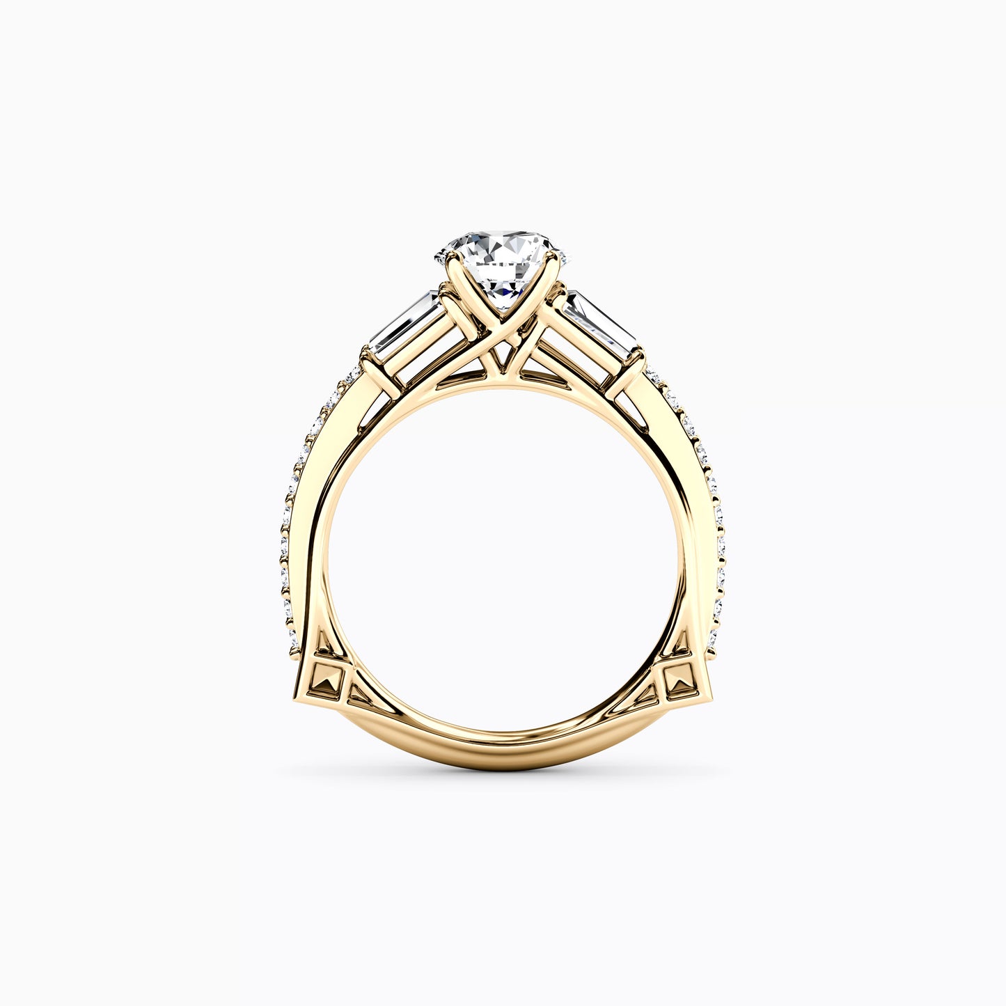 Three Stone Baguette Engagement Ring in 18K Gold