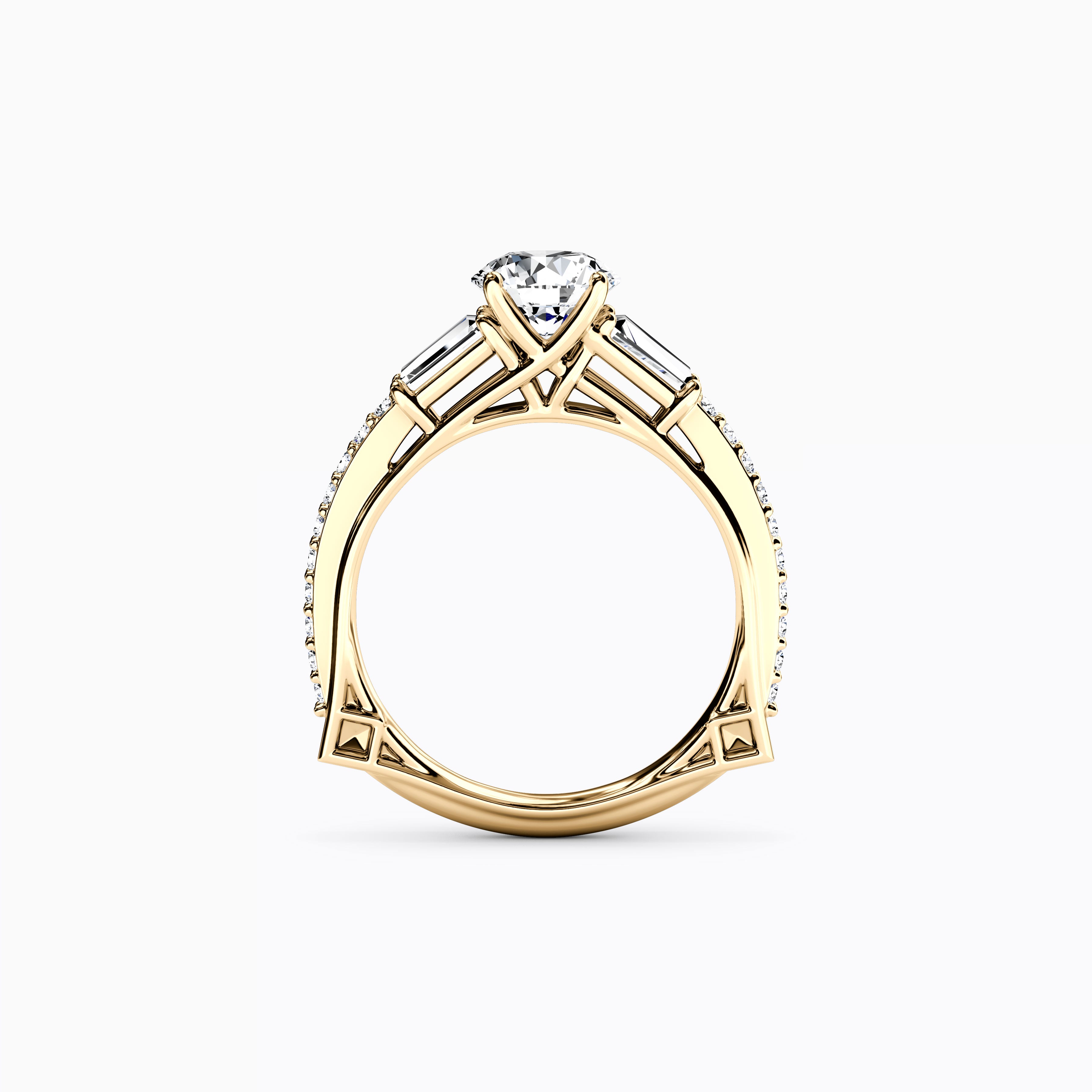 Three Stone Baguette Engagement Ring in 18K Gold