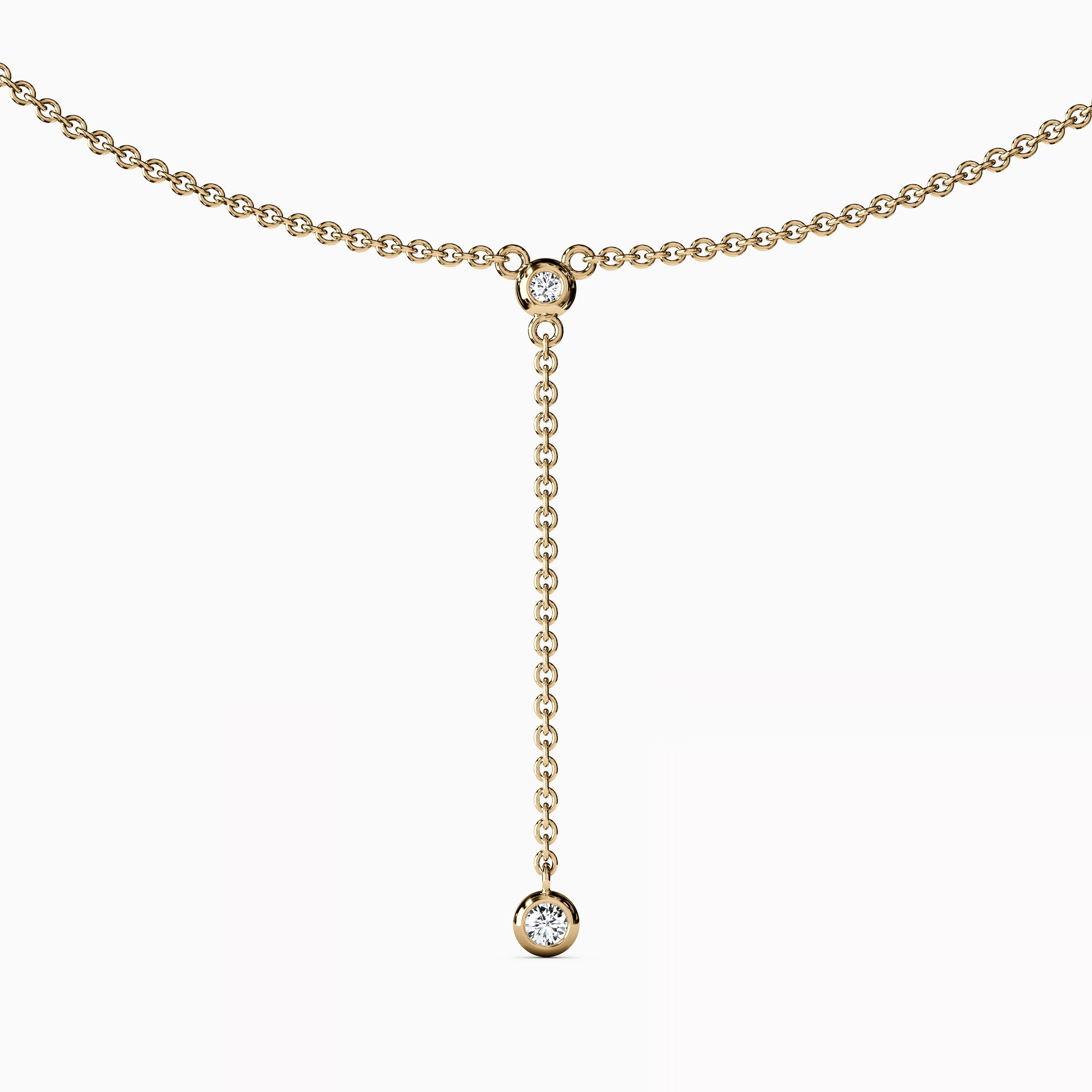 Diamond Mini Bezel Drop Necklace |14K Gold