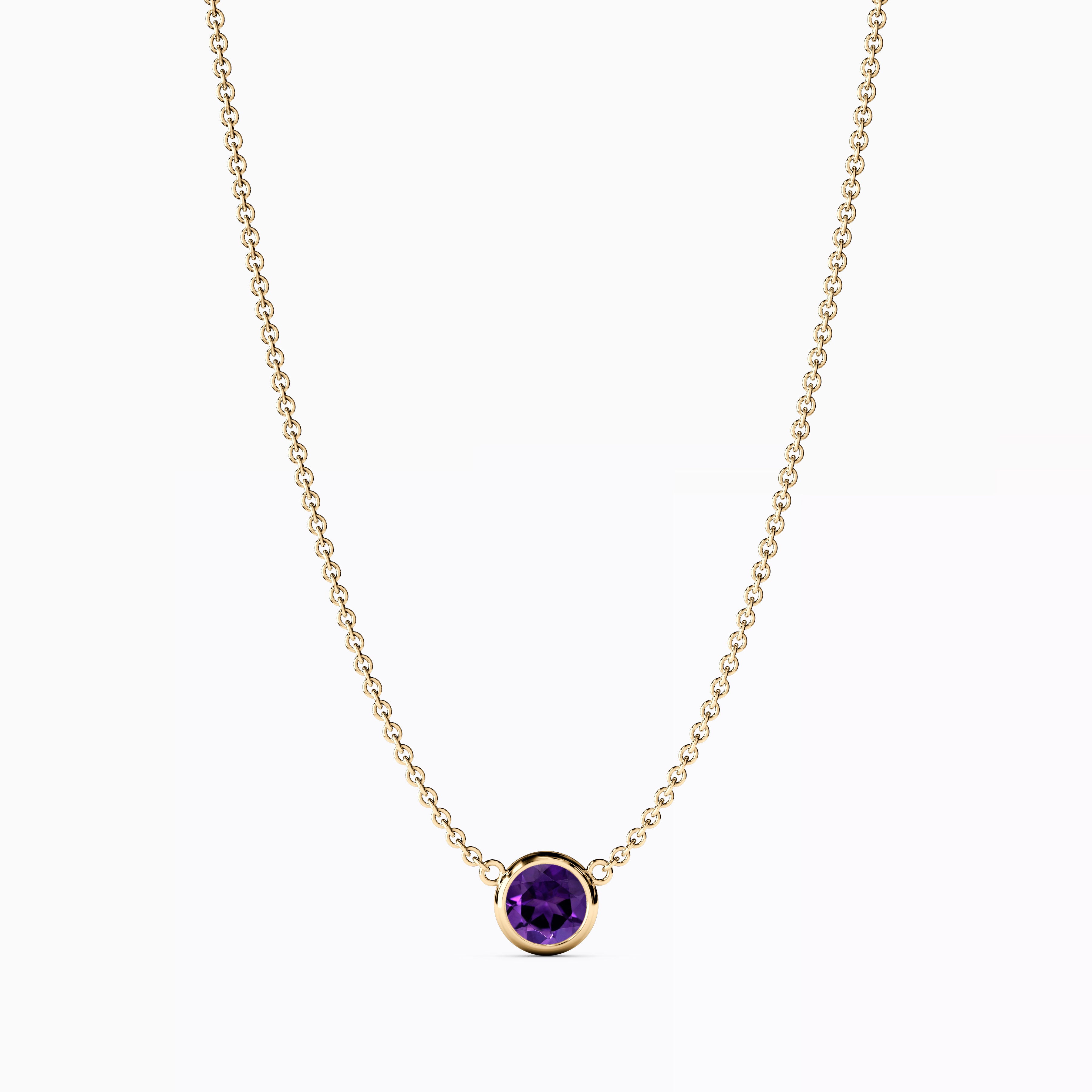Amethyst Bezel Necklace |14K Gold