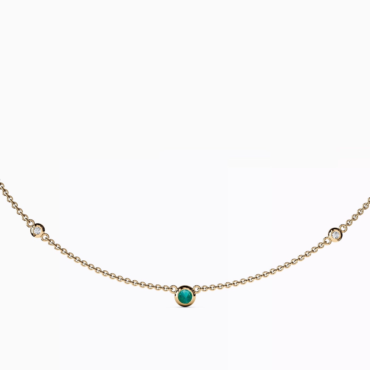 Emerald & Diamonds Bezel Station Necklace in 14K Gold