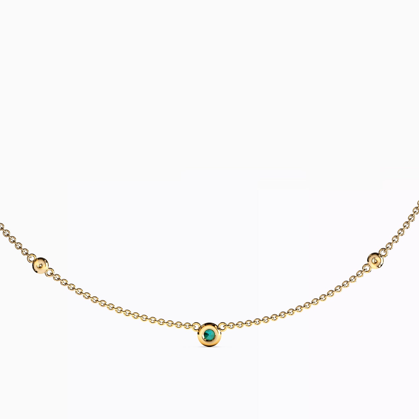 Emerald & Diamonds Bezel Station Necklace in 14K Gold