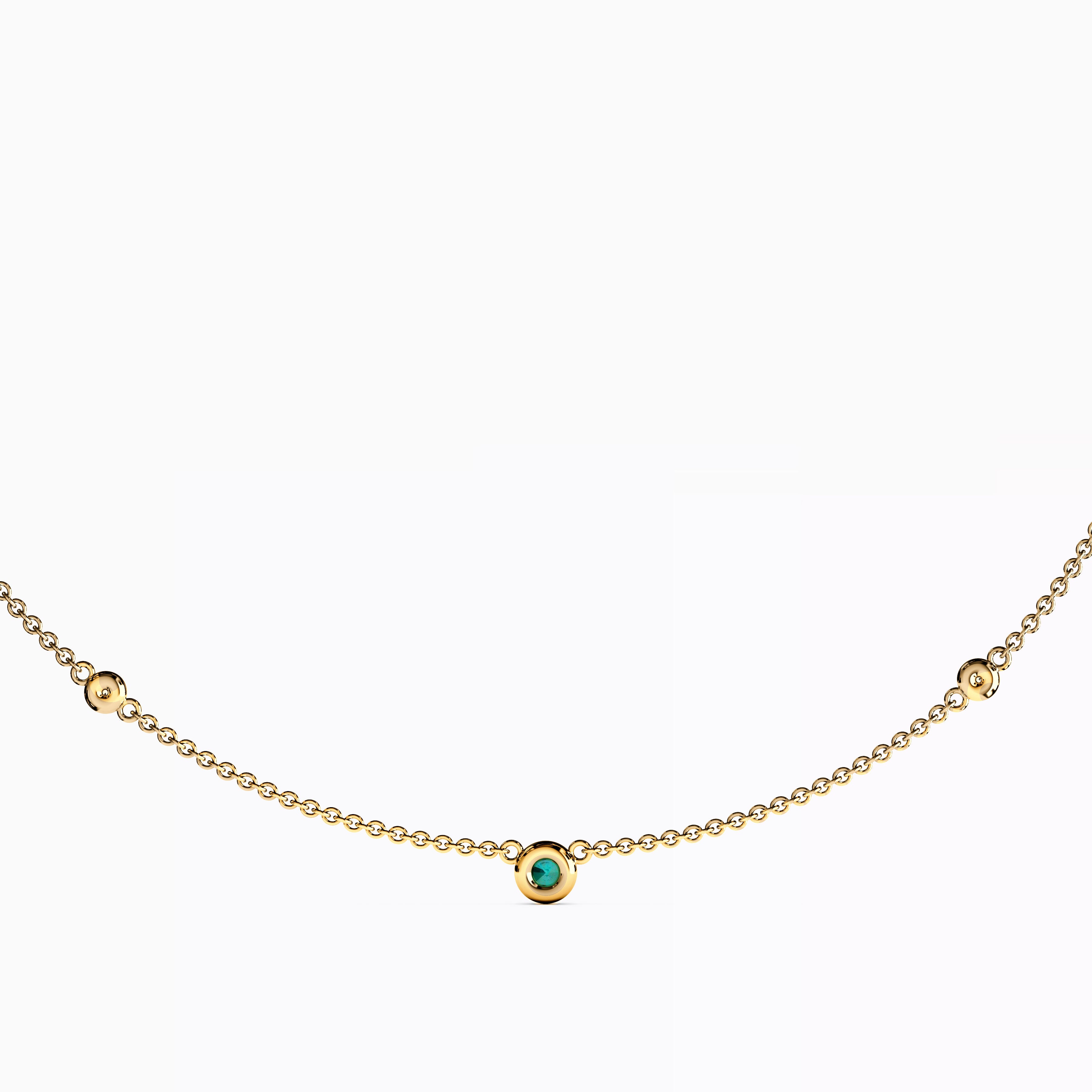 Emerald & Diamonds Bezel Station Necklace |14K Gold