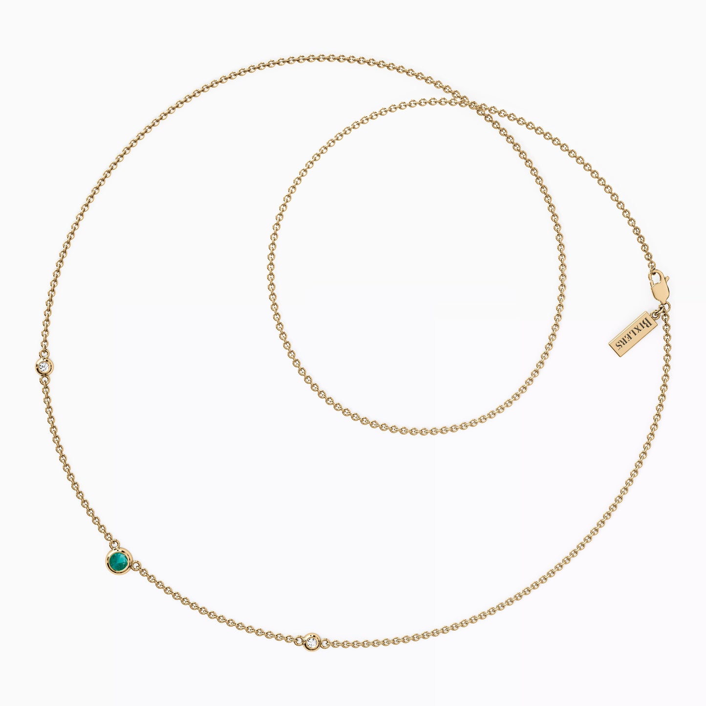 Emerald & Diamonds Bezel Station Necklace in 14K Gold