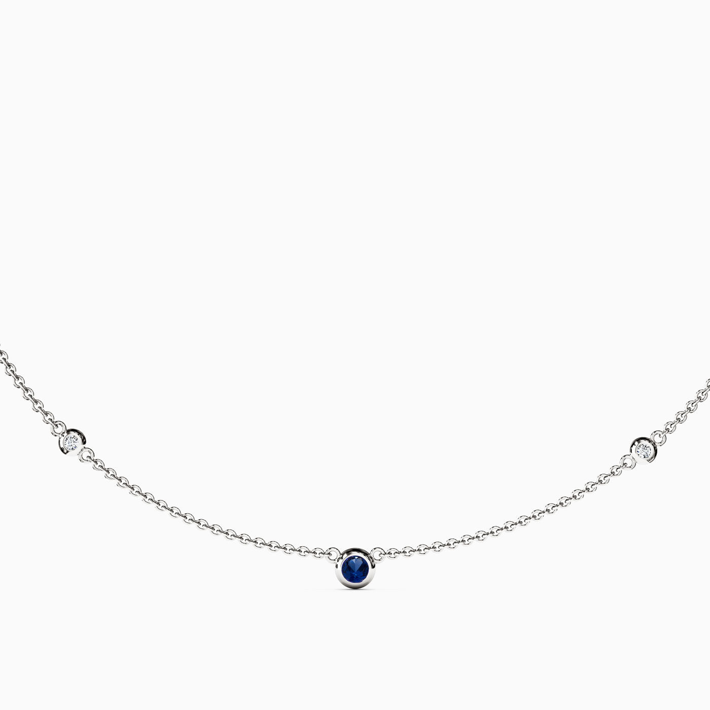 Sapphire with Diamonds Bezel Station Necklace in 14K Gold