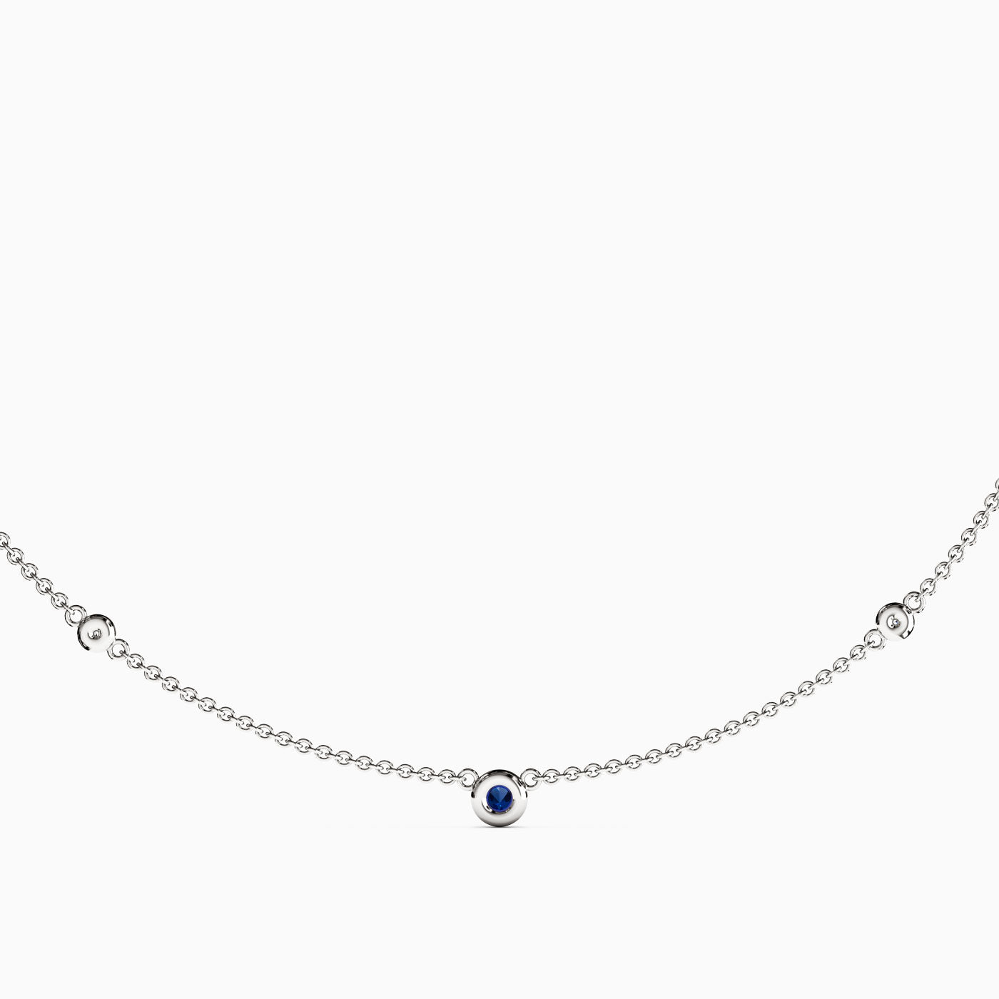 Sapphire with Diamonds Bezel Station Necklace in 14K Gold