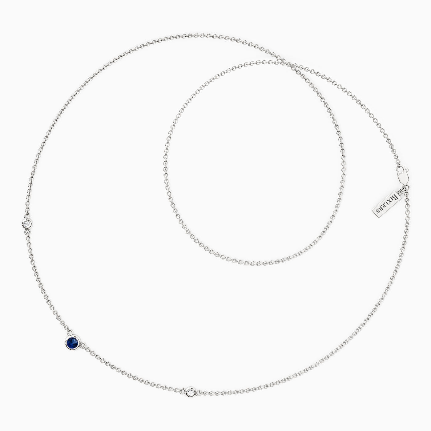 Sapphire with Diamonds Bezel Station Necklace in 14K Gold