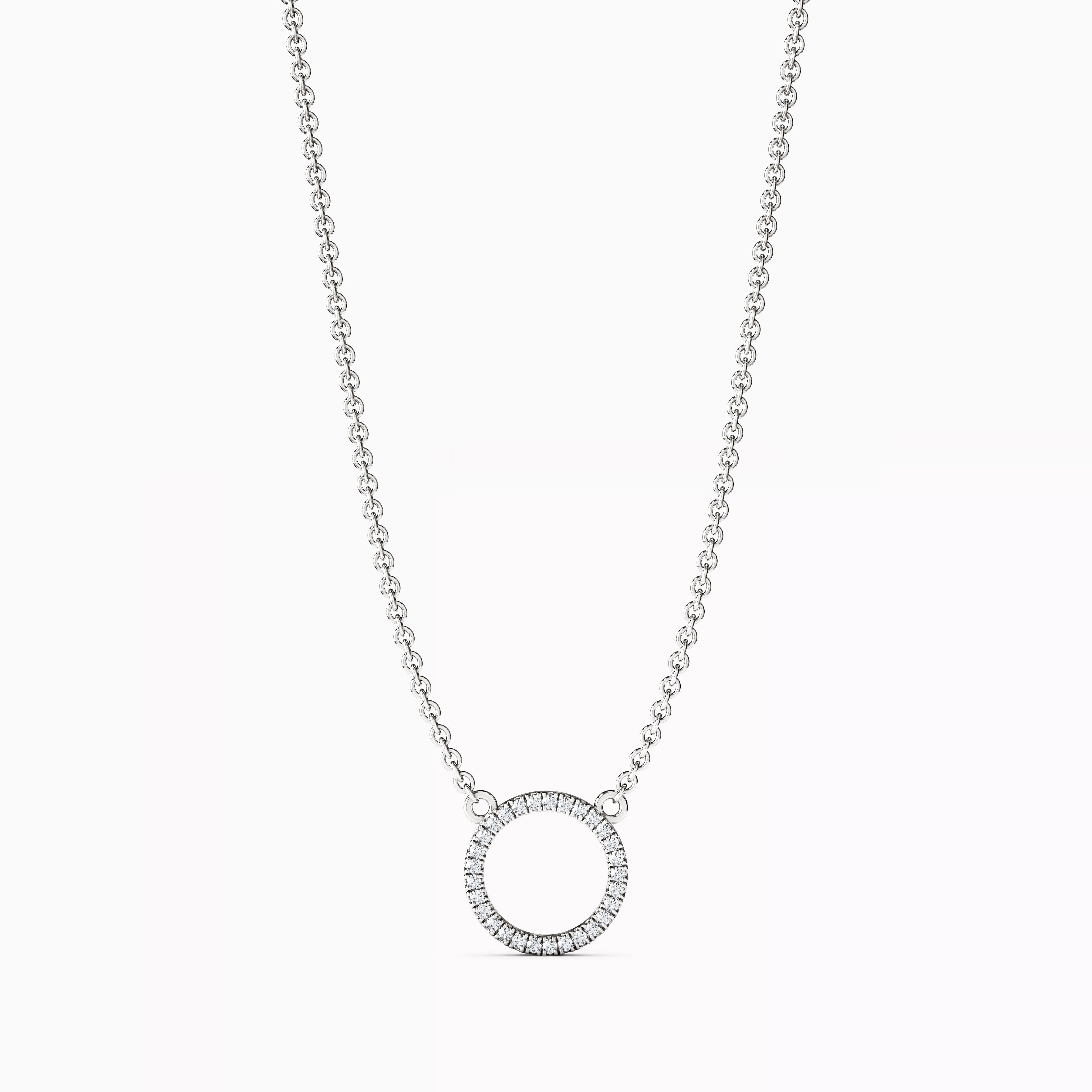 Diamond Hollow Circle Necklace | 14K Gold