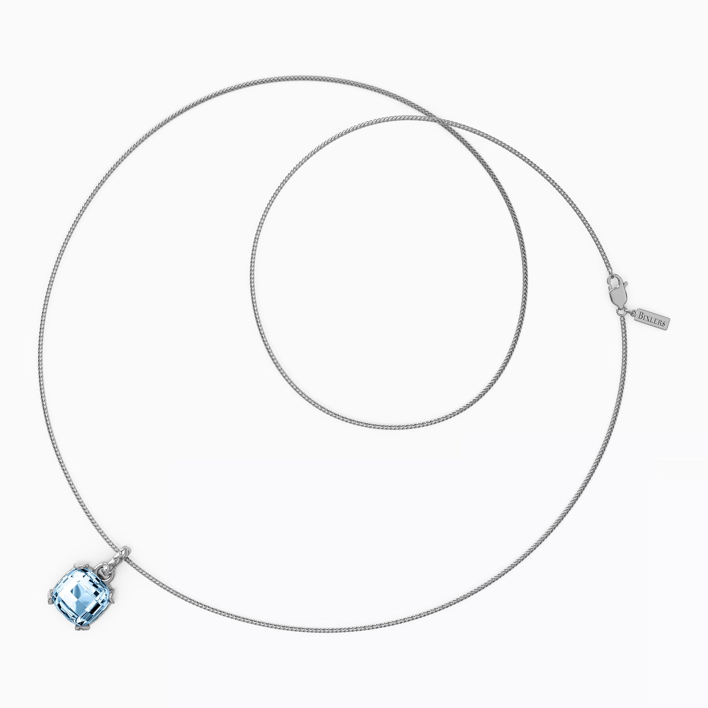 Swiss Blue Topaz Cushion Halo Pendant in Sterling Silver