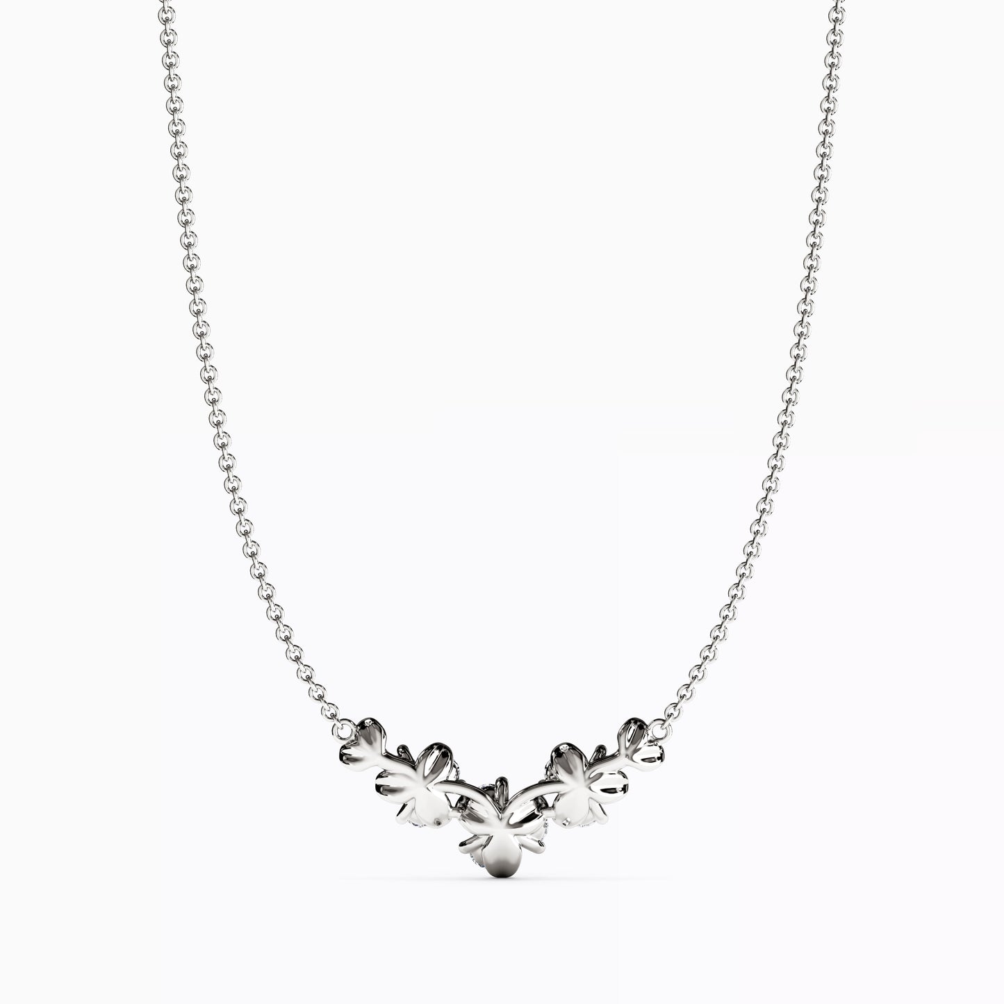 Diamond Mini Lotus V Pendant Necklace in 14K Gold