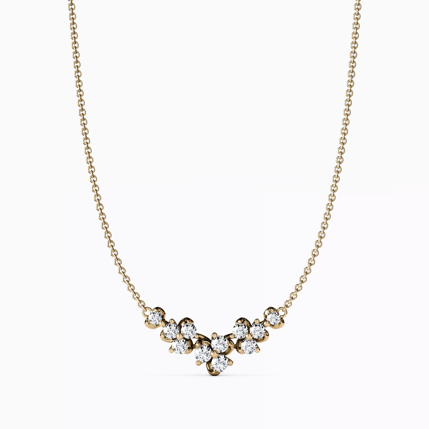 Diamond Mini Lotus V Pendant Necklace in 14K Gold