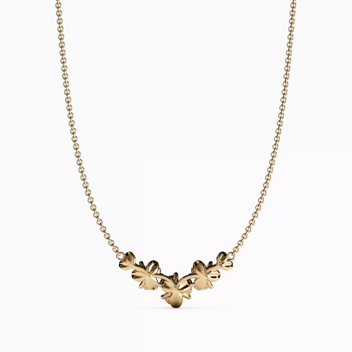 Diamond Mini Lotus V Pendant Necklace in 14K Gold