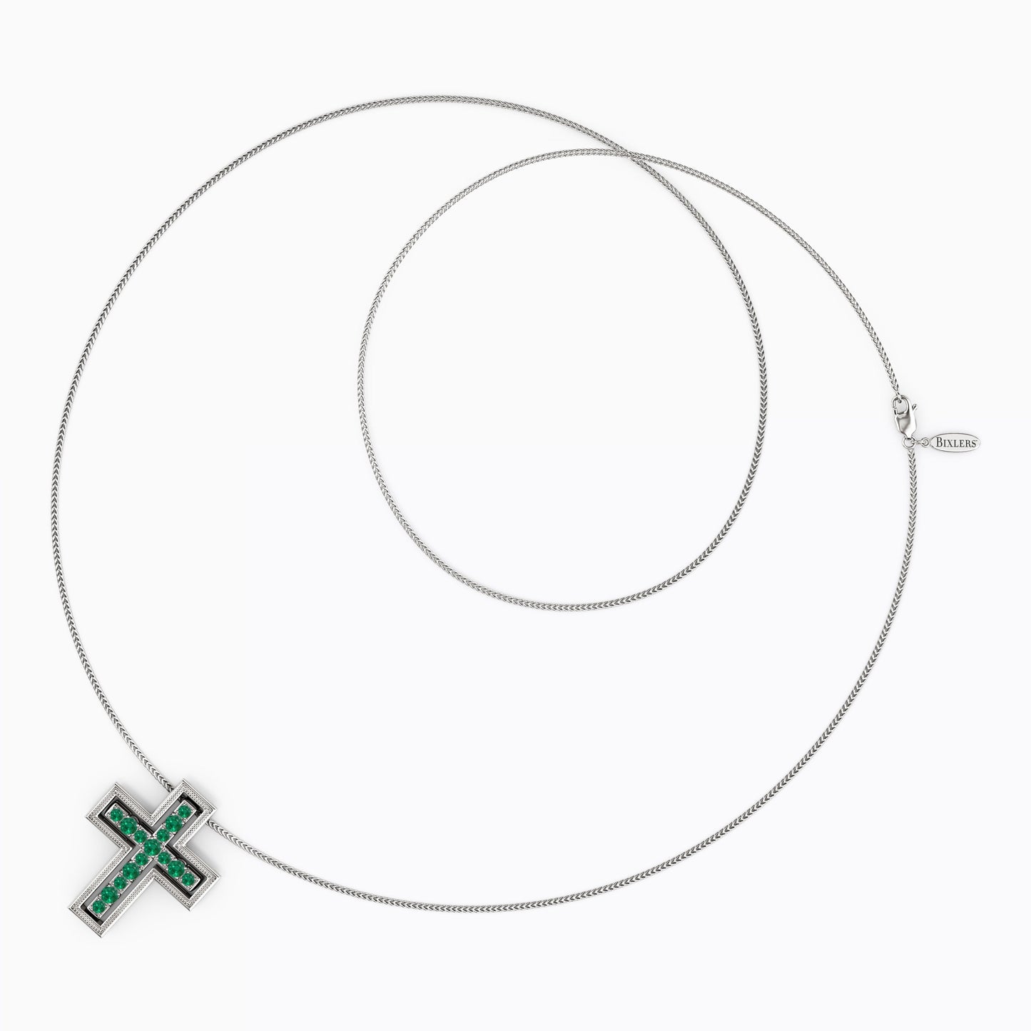 Shared Prong Detachable Two-Piece Cross Pendant in 14K Gold With Emeralds
